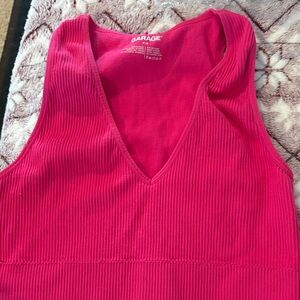 Garage Fuchsia Ribbed V-Neck Tank